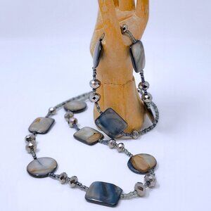 Blue Bead Necklace with Metallic Accents